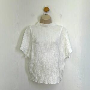 Zara - Gauze White Mock Neck Flowy Lightweight Short Sleeve Top Size Small